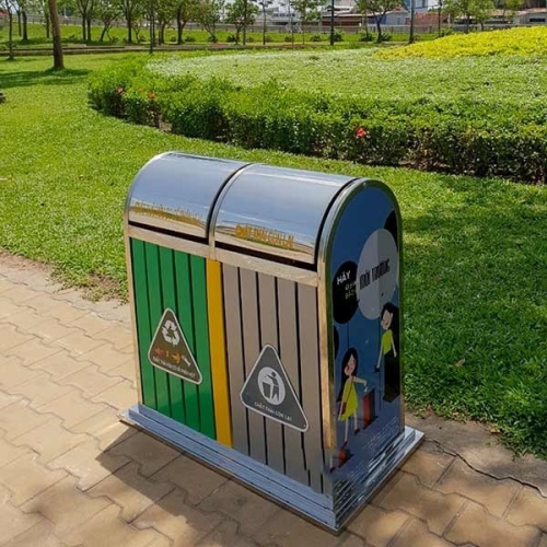 Thùng rác phân loại inox 2 ngăn
